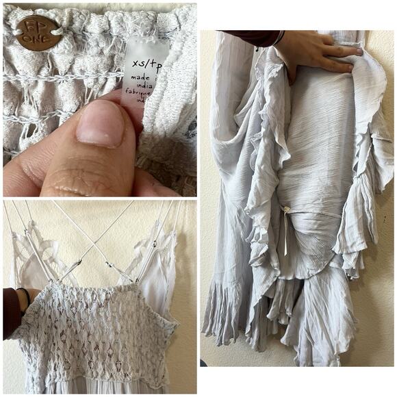 Free People Stardust Lace Midi Dress XS NWT Light Gray Lilac Boho Smocked - Picture 7 of 10
